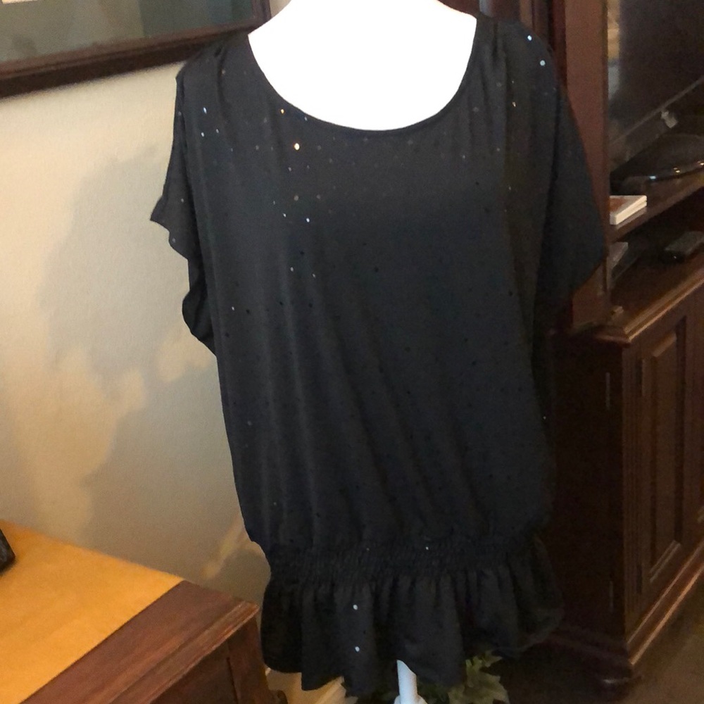 Cato Black Embellished Ruffled Blouse